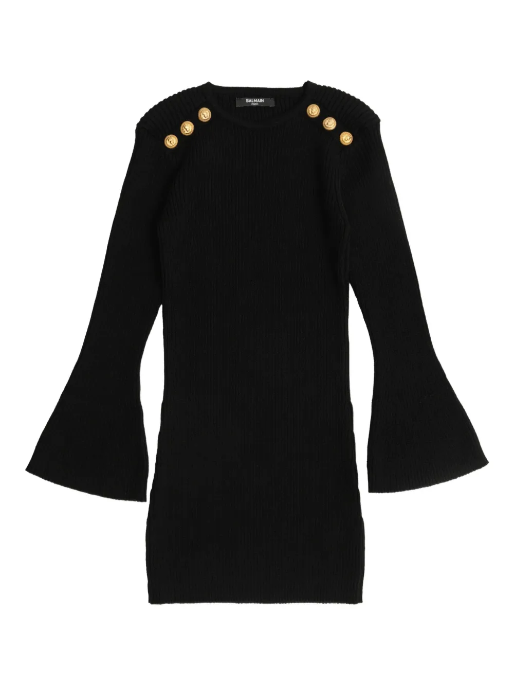 Balmain Kids embossed-button bell-sleeve dress Zwart