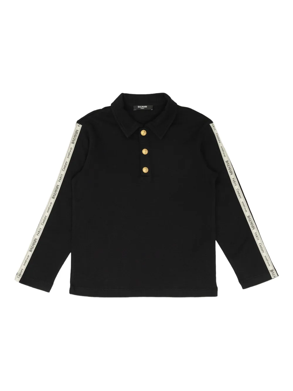 Balmain Kids logo-tape long-sleeve polo shirt Zwart