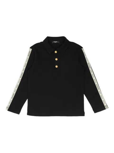 Balmain Kids قميص بولو بأكمام طويلة وشريط شعار الماركة