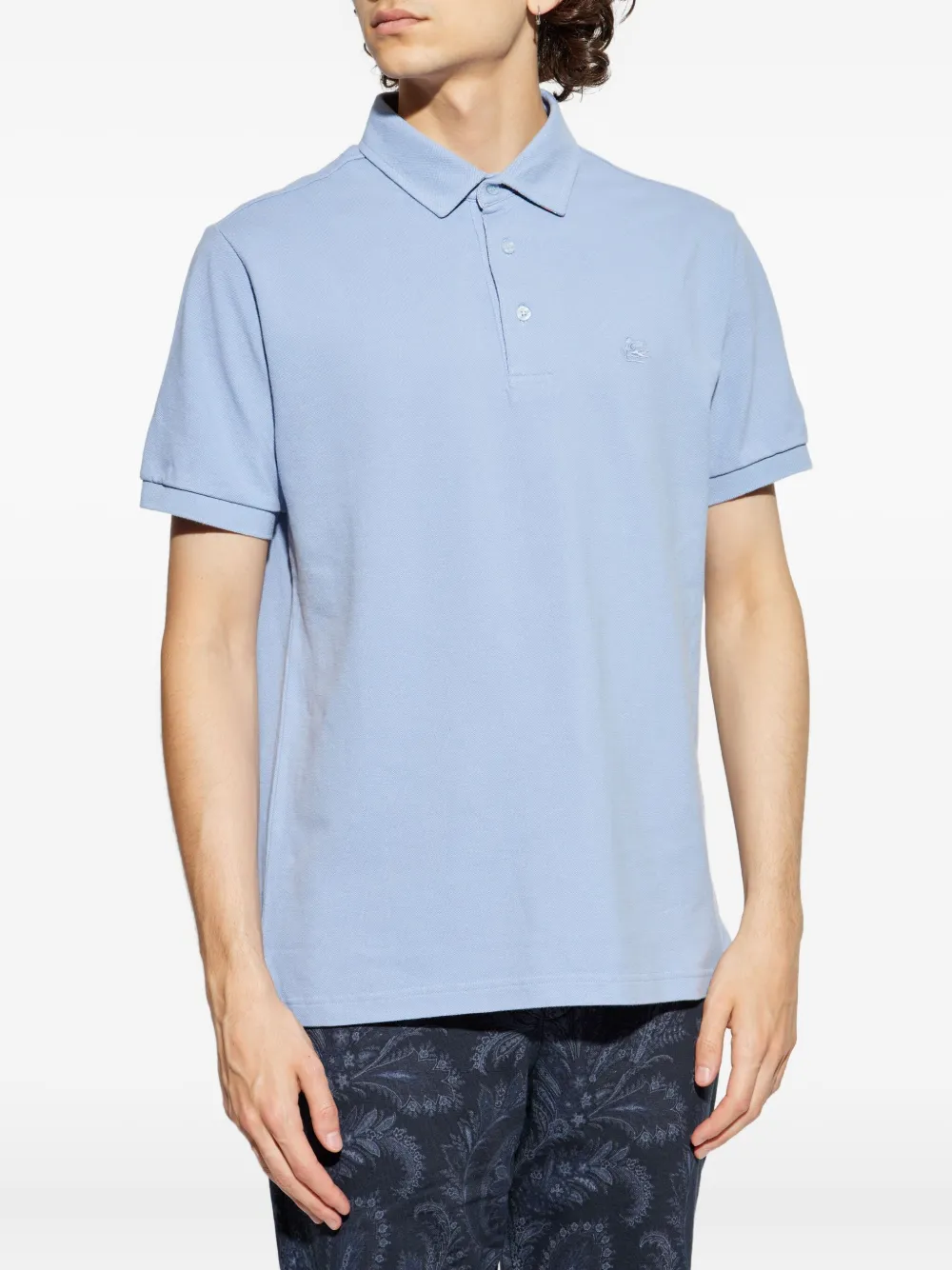 ETRO logo-embroidered cotton polo shirt Blauw