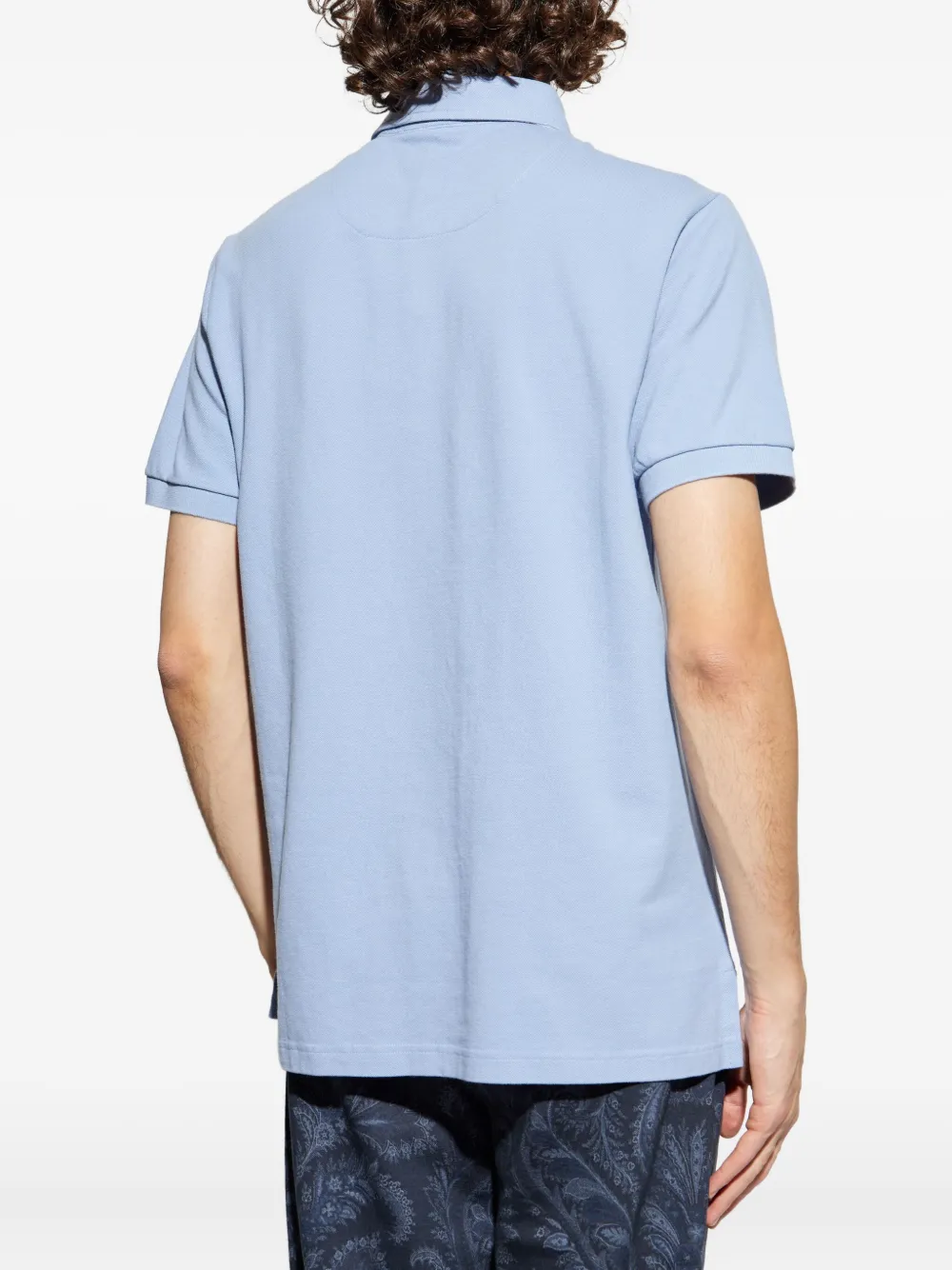 ETRO logo-embroidered cotton polo shirt Blauw
