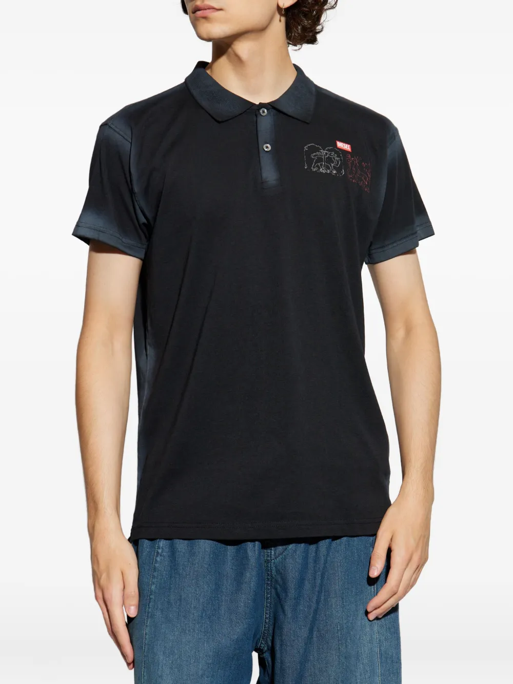 Diesel graphic-print polo shirt Zwart