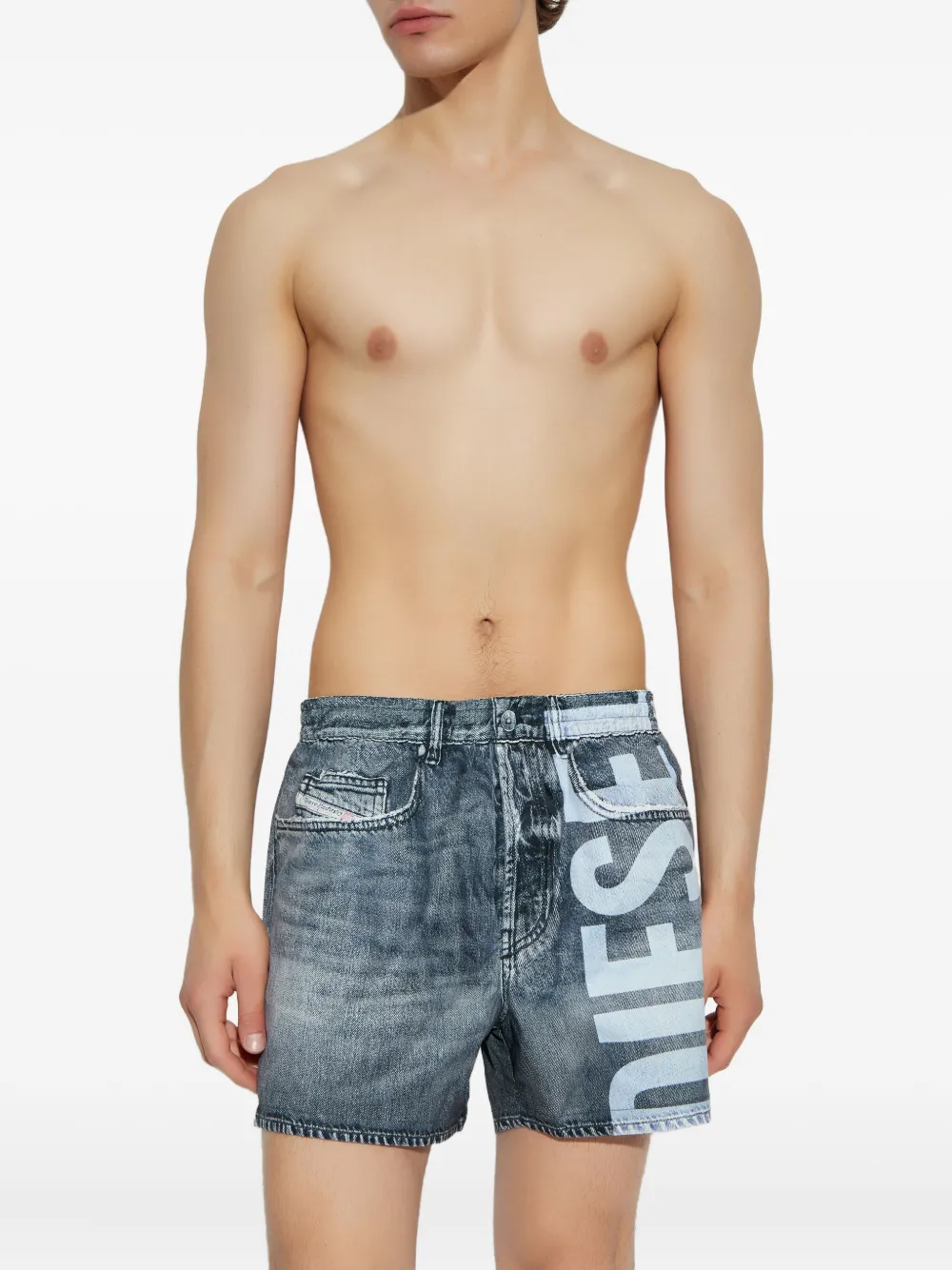 Diesel Denim shorts met logoprint Blauw