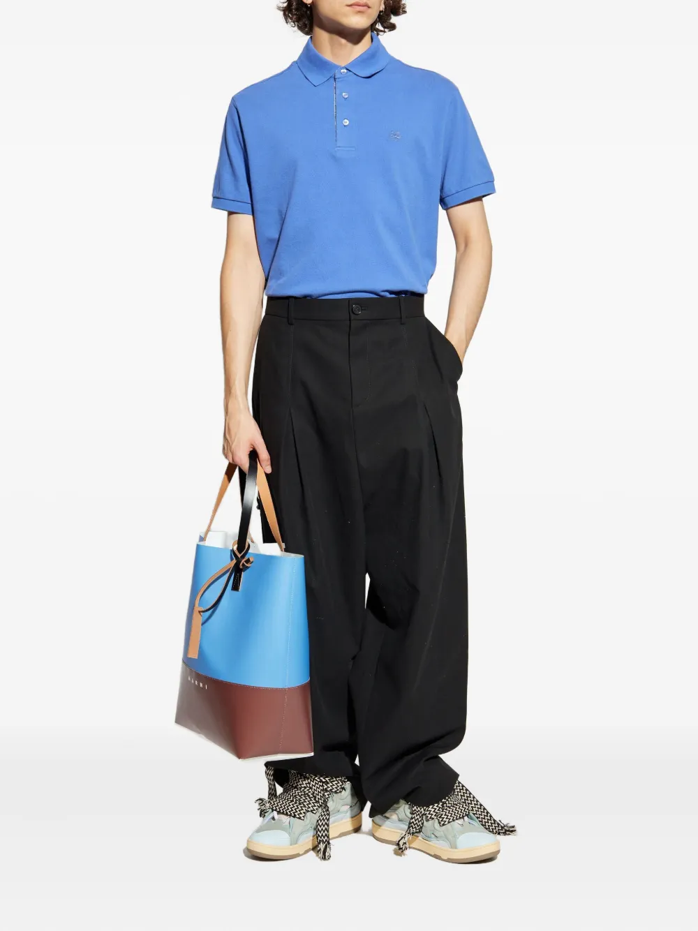 ETRO Pegaso-motif cotton polo shirt Blauw
