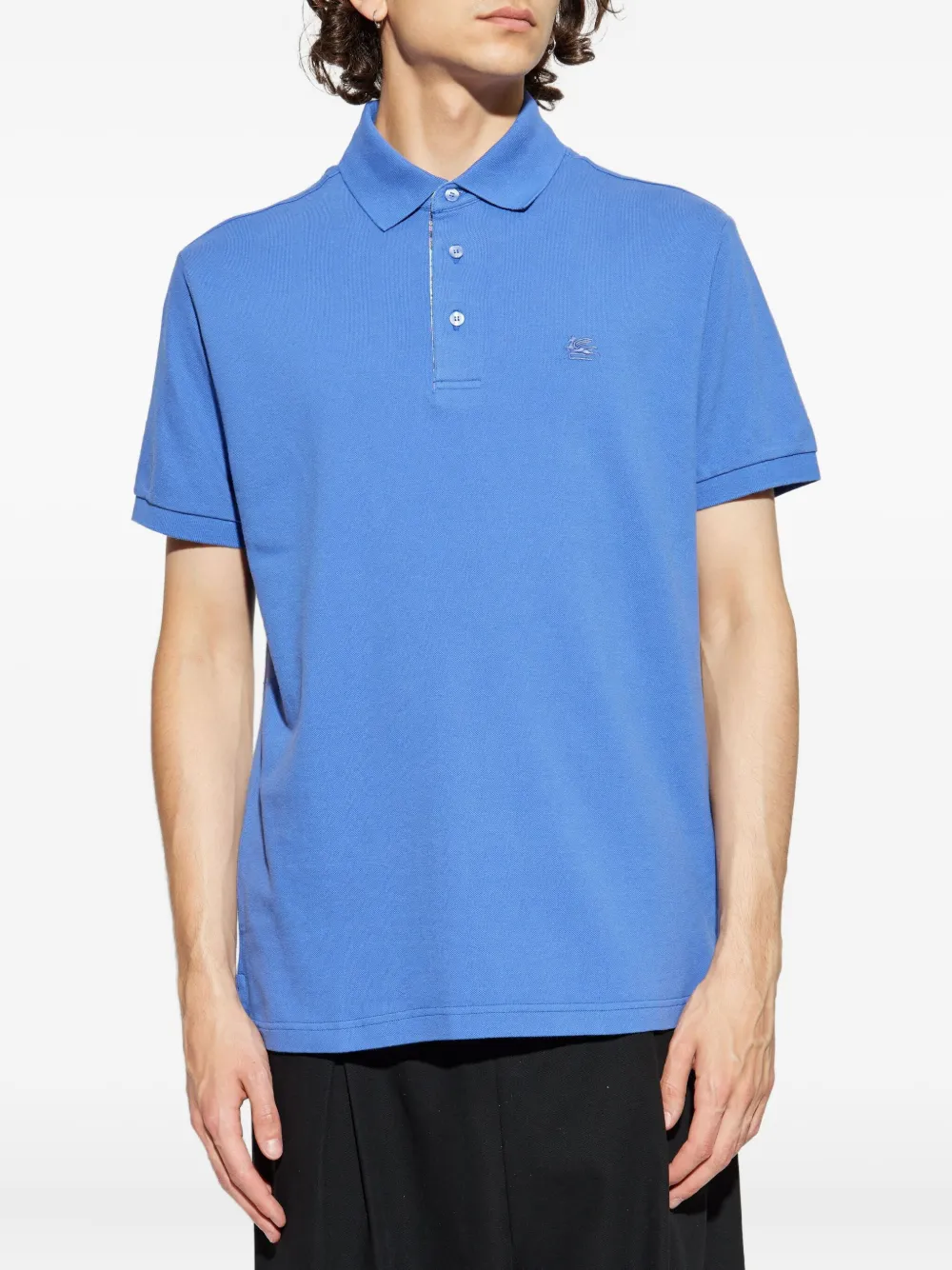 ETRO Pegaso-motif cotton polo shirt Blauw