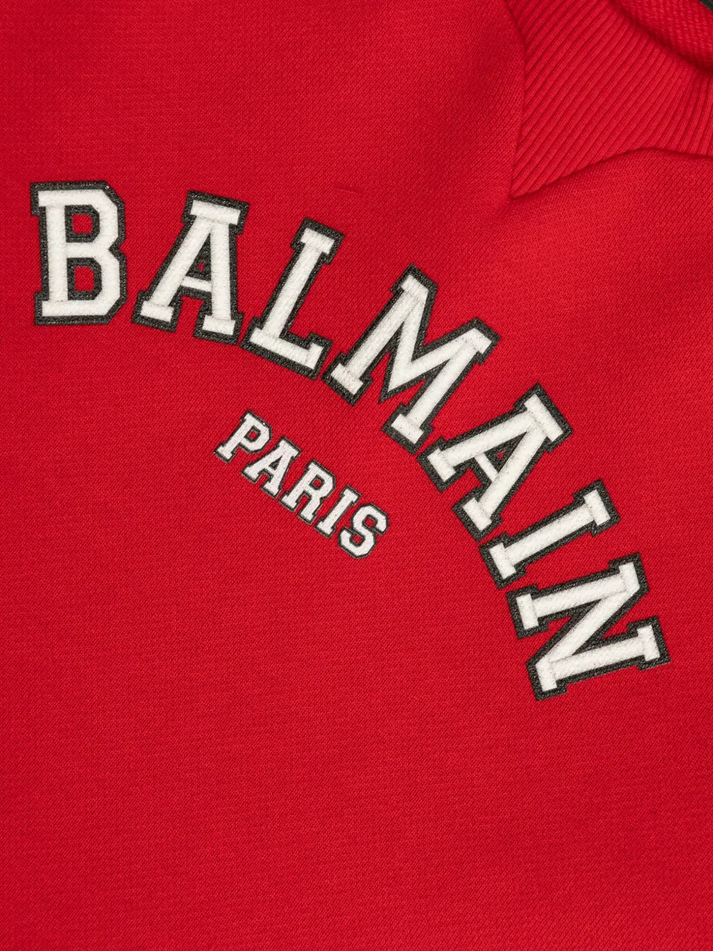 Balmain Kids logo-embroidered flared dress Rood