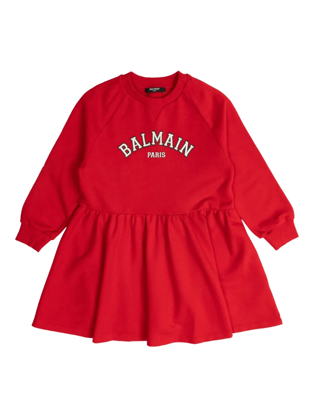 Balmain Kids logo-embroidered flared dress Rood