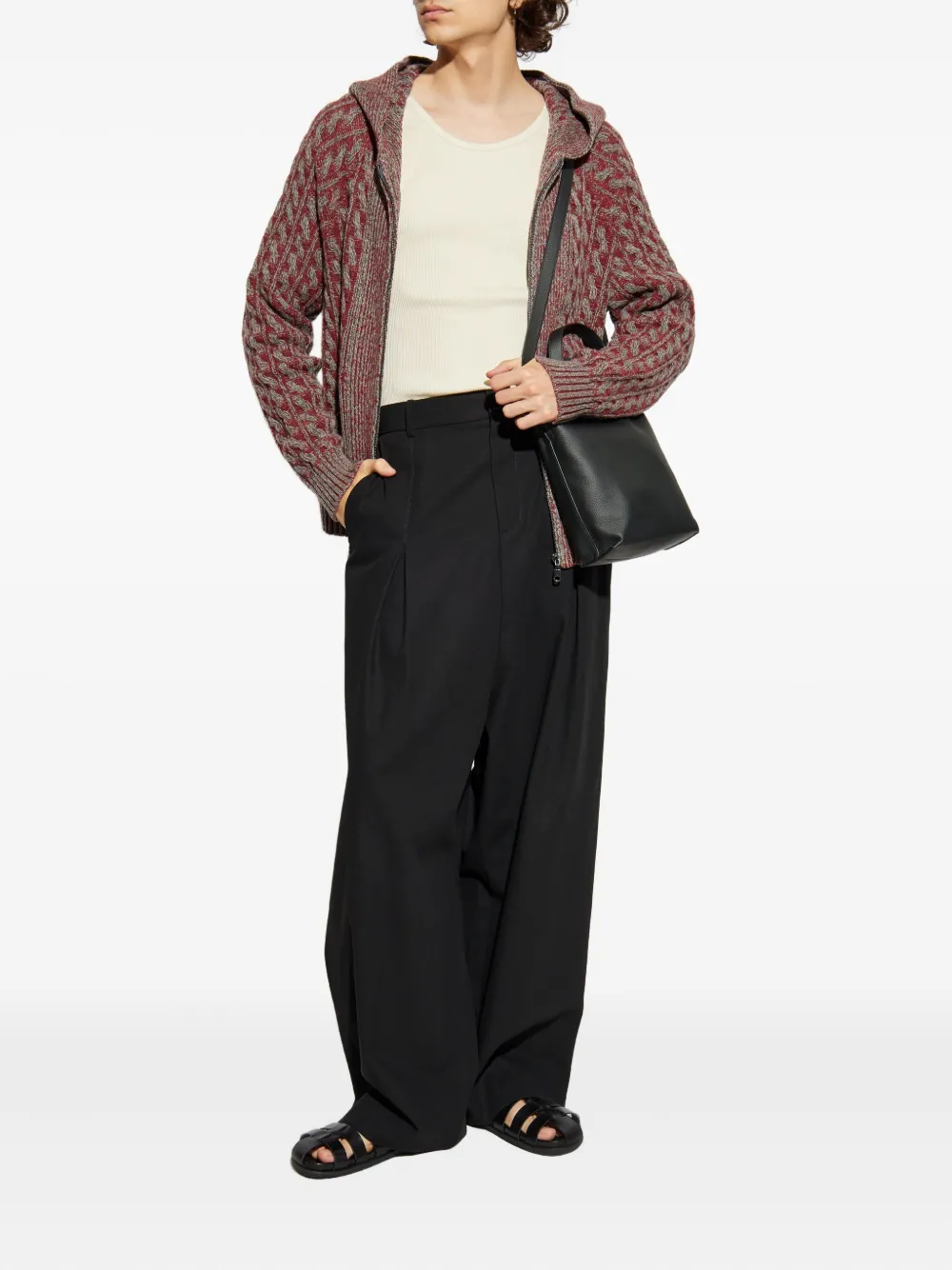 ETRO cable-knit zip-up hoodie Grijs