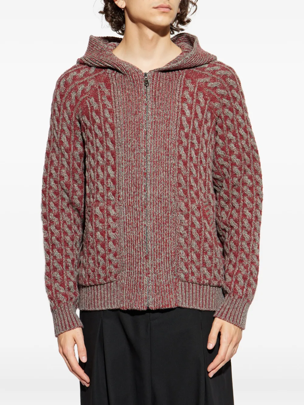 ETRO cable-knit zip-up hoodie Grijs