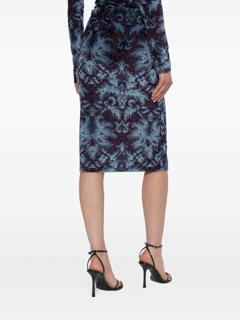 ETRO damask-pattern velvet midi skirt Blauw
