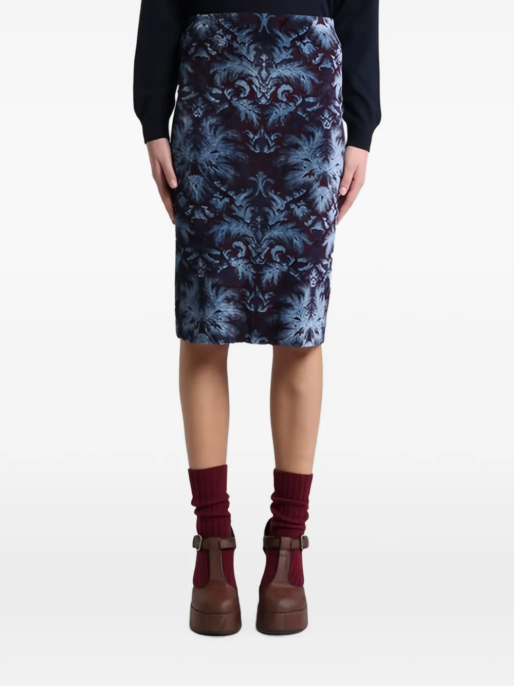 ETRO Fluwelen midi-rok met damask patroon Blauw