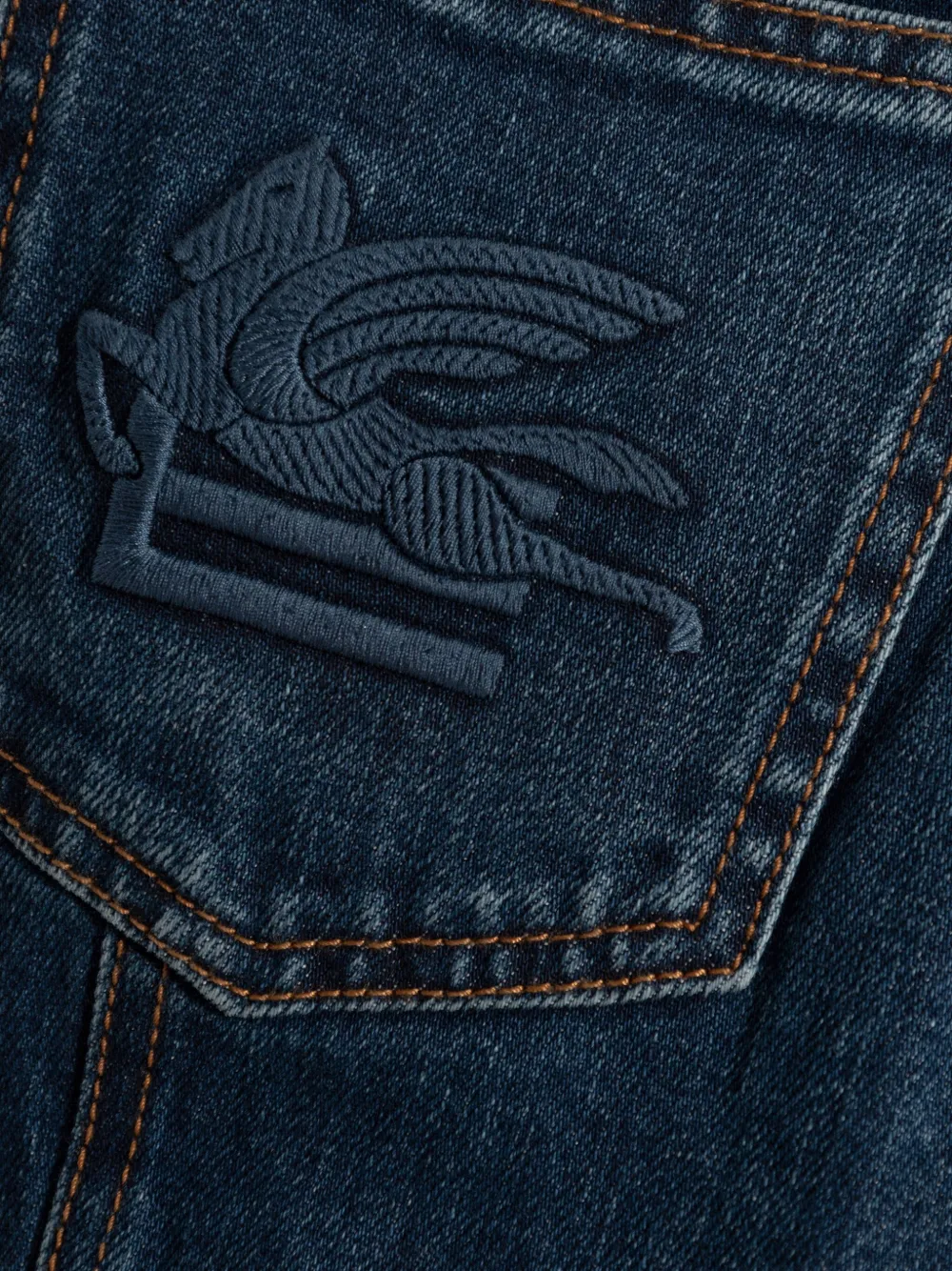 ETRO Pegaso-motif panelled jeans Blauw