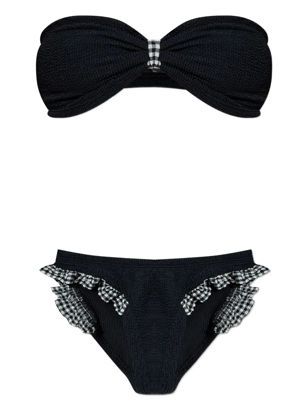 Jean gingham-ruffle crinkle bikini
