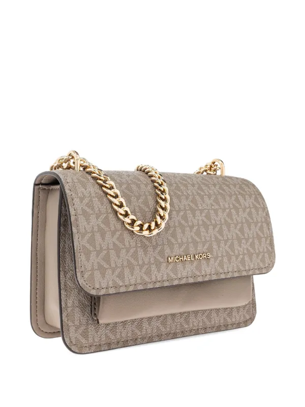 Michael Michael Kors Claire Monogram Chain Shoulder Bag Grey