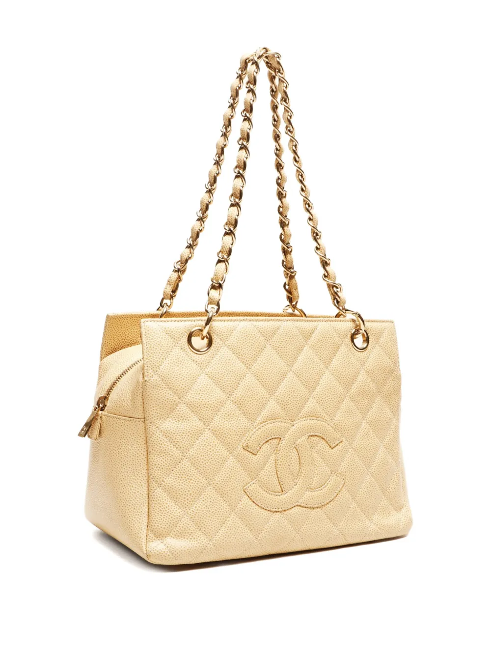Pre-owned Chanel 2002-2003 Caviar Leather Shoulder Bag In Neutral