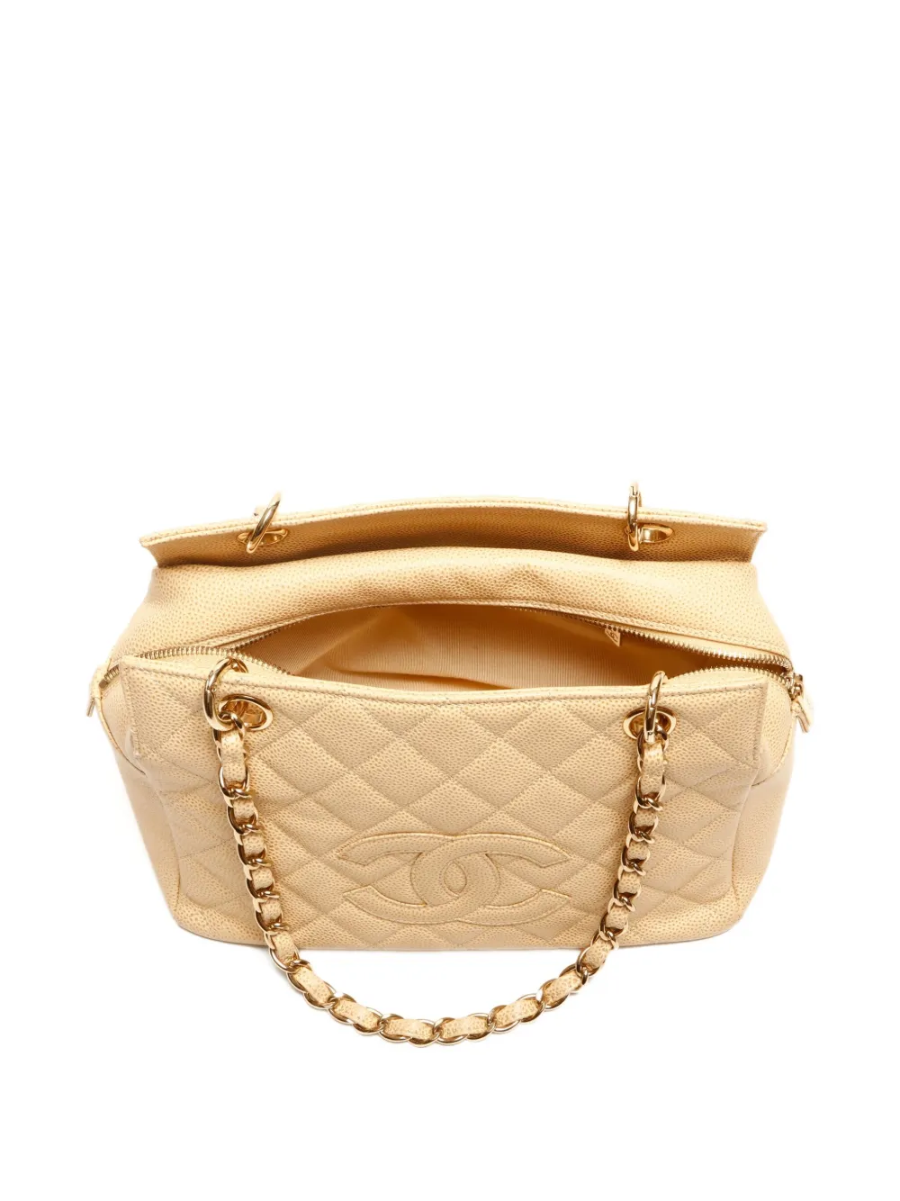 Pre-owned Chanel 2002-2003 Caviar Leather Shoulder Bag In Neutral