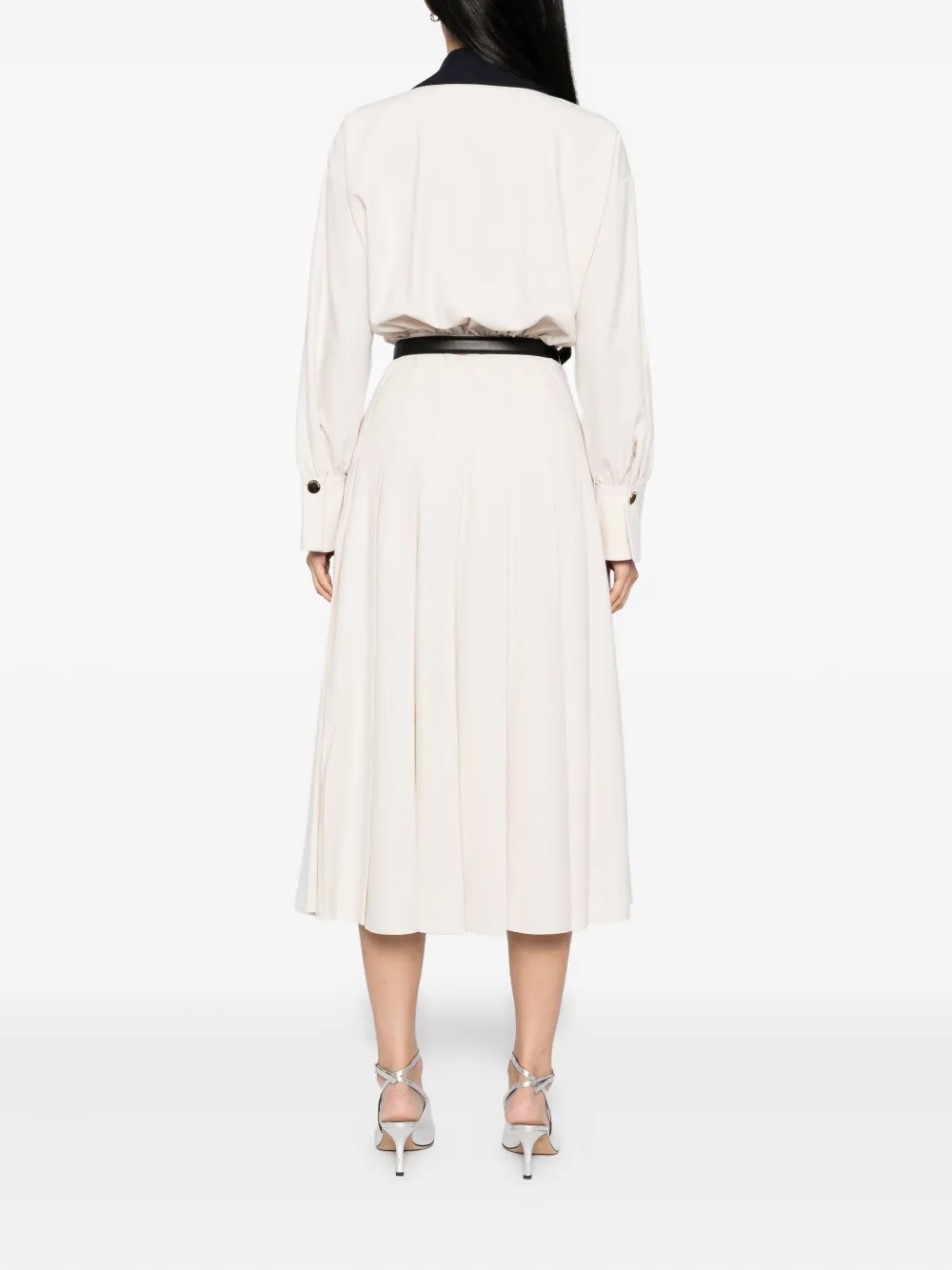 Self-Portrait Twill midi-jurk met contrasterende kraag Beige