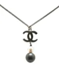 CHANEL Pre-Owned 2014 Silver CC Faux Pearl Pendant Necklace costume necklace