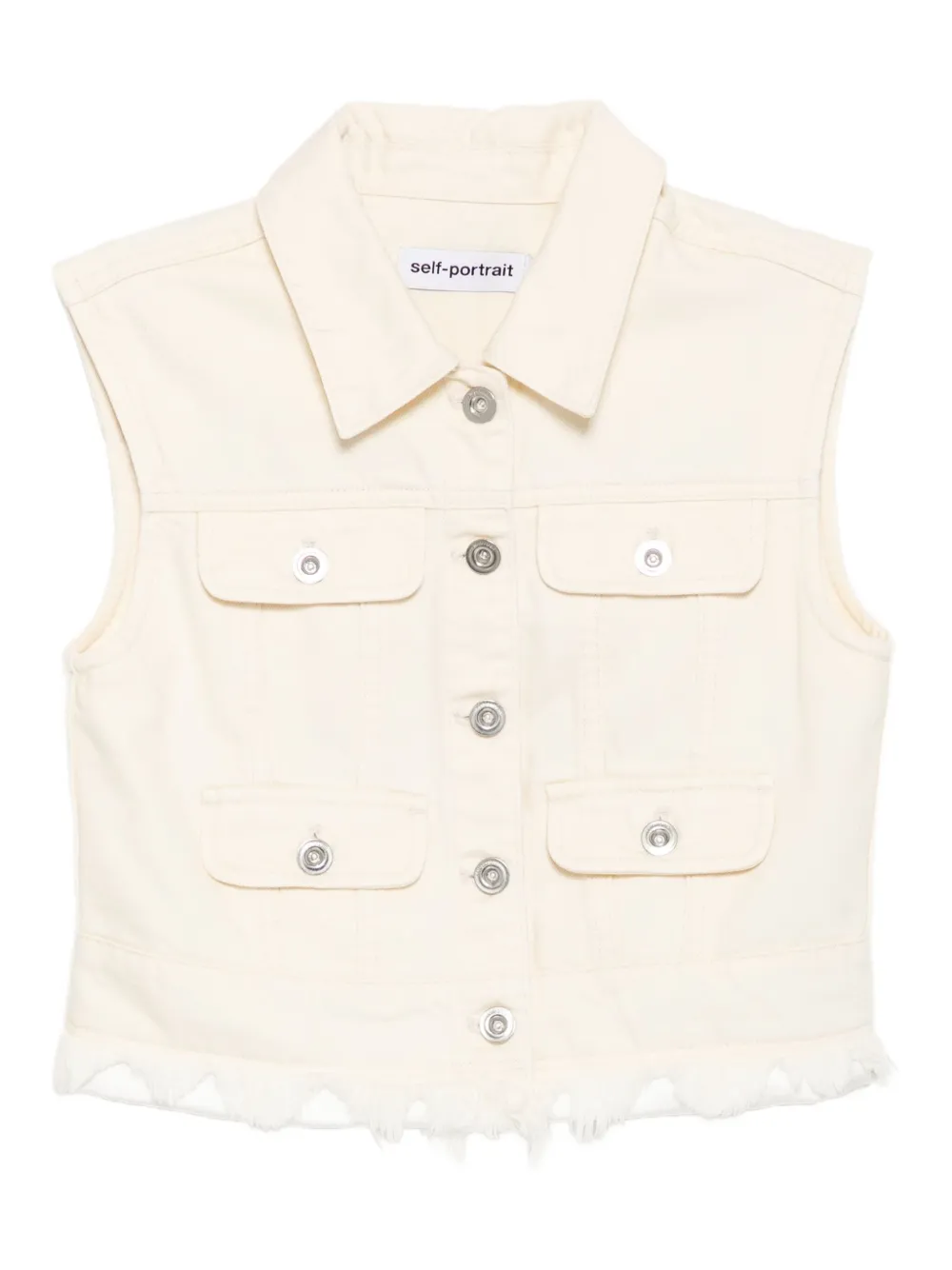 Self-Portrait Mouwloze denim top Beige
