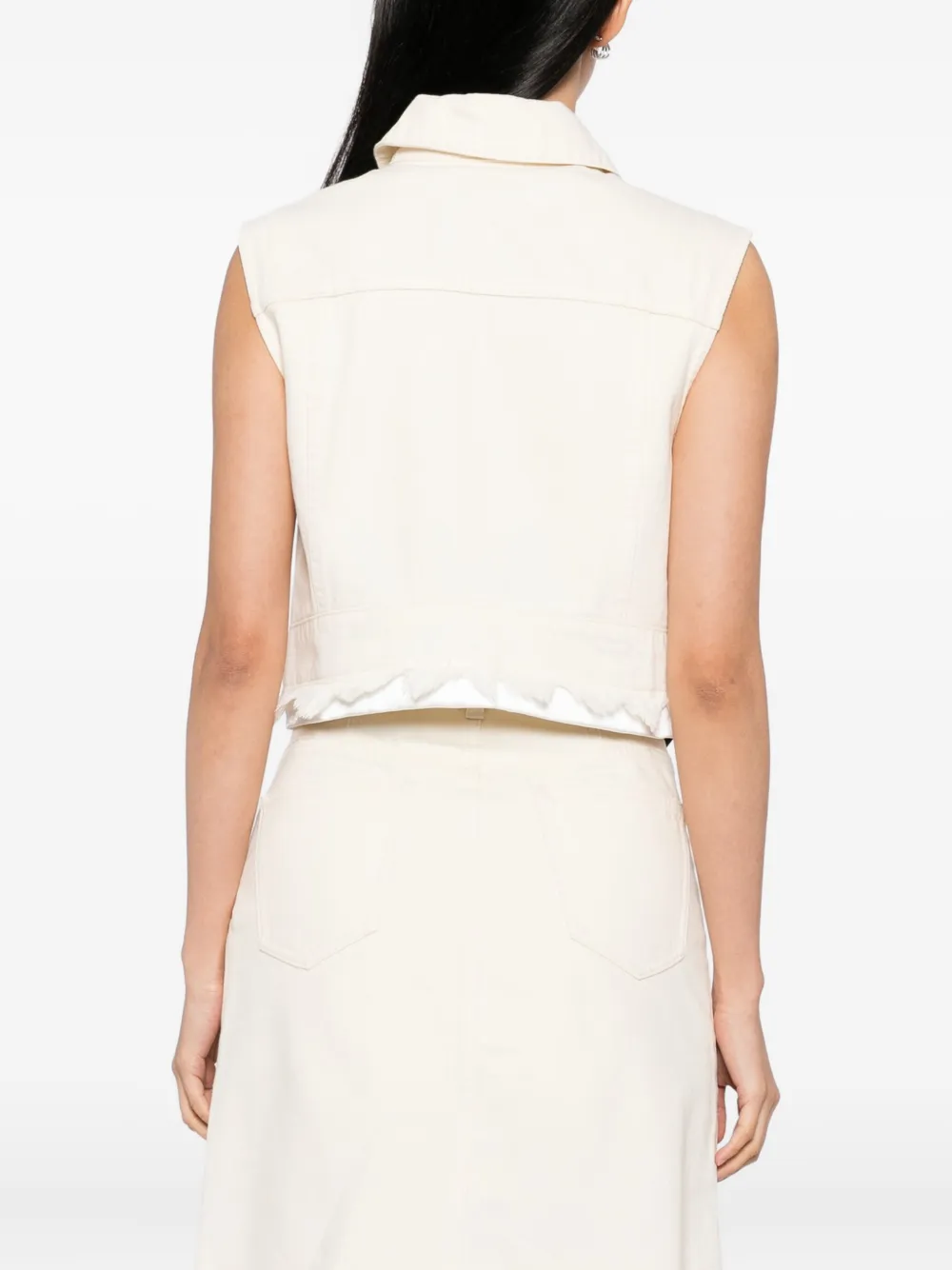 Self-Portrait Mouwloze denim top Beige