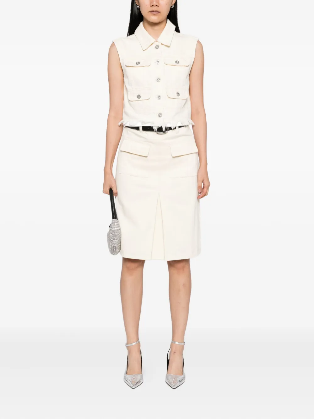 Self-Portrait Mouwloze denim top Beige