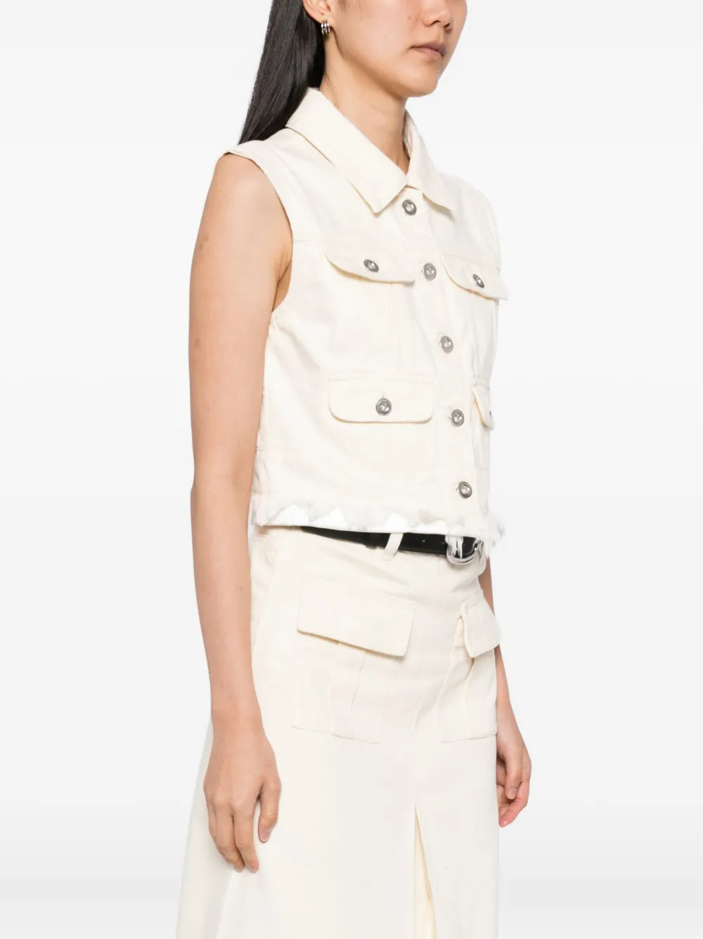 Self-Portrait Mouwloze denim top Beige