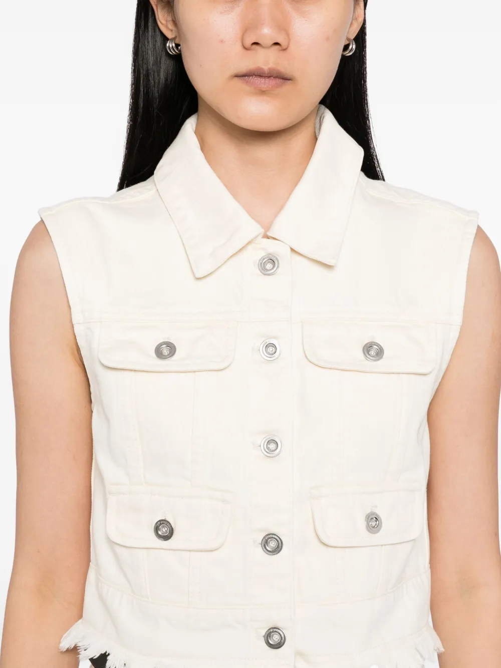 Self-Portrait Mouwloze denim top Beige