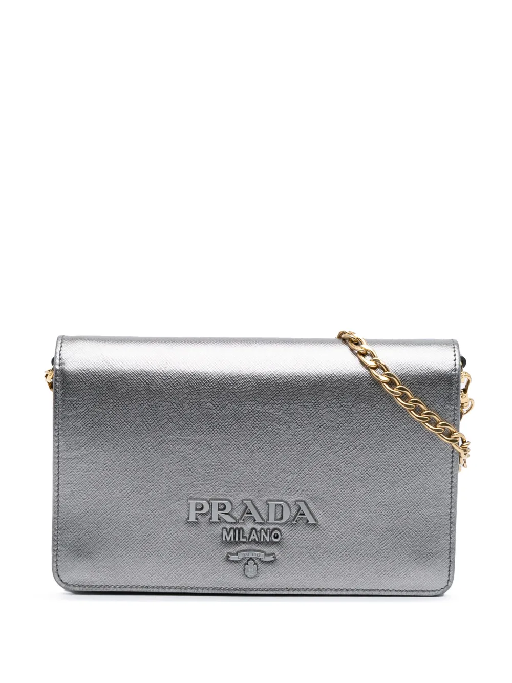 Prada Pre-Owned 2000-2024 Metallic Saffiano Lux Wallet on Chain crossbody bag | Silver | Image 1