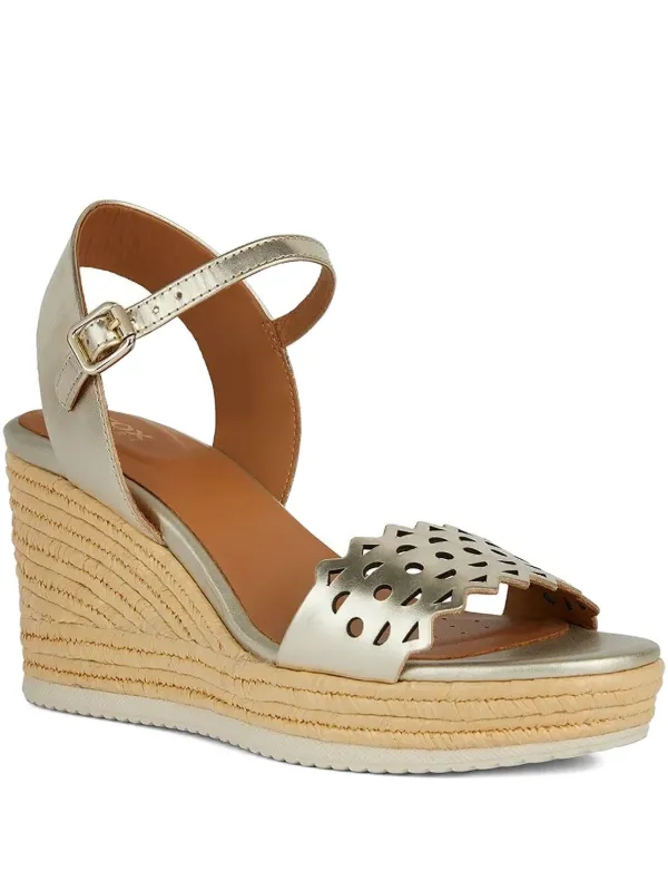 Geox 75mm Ponza ankle-strap cut-out Wedge Sandals Gold