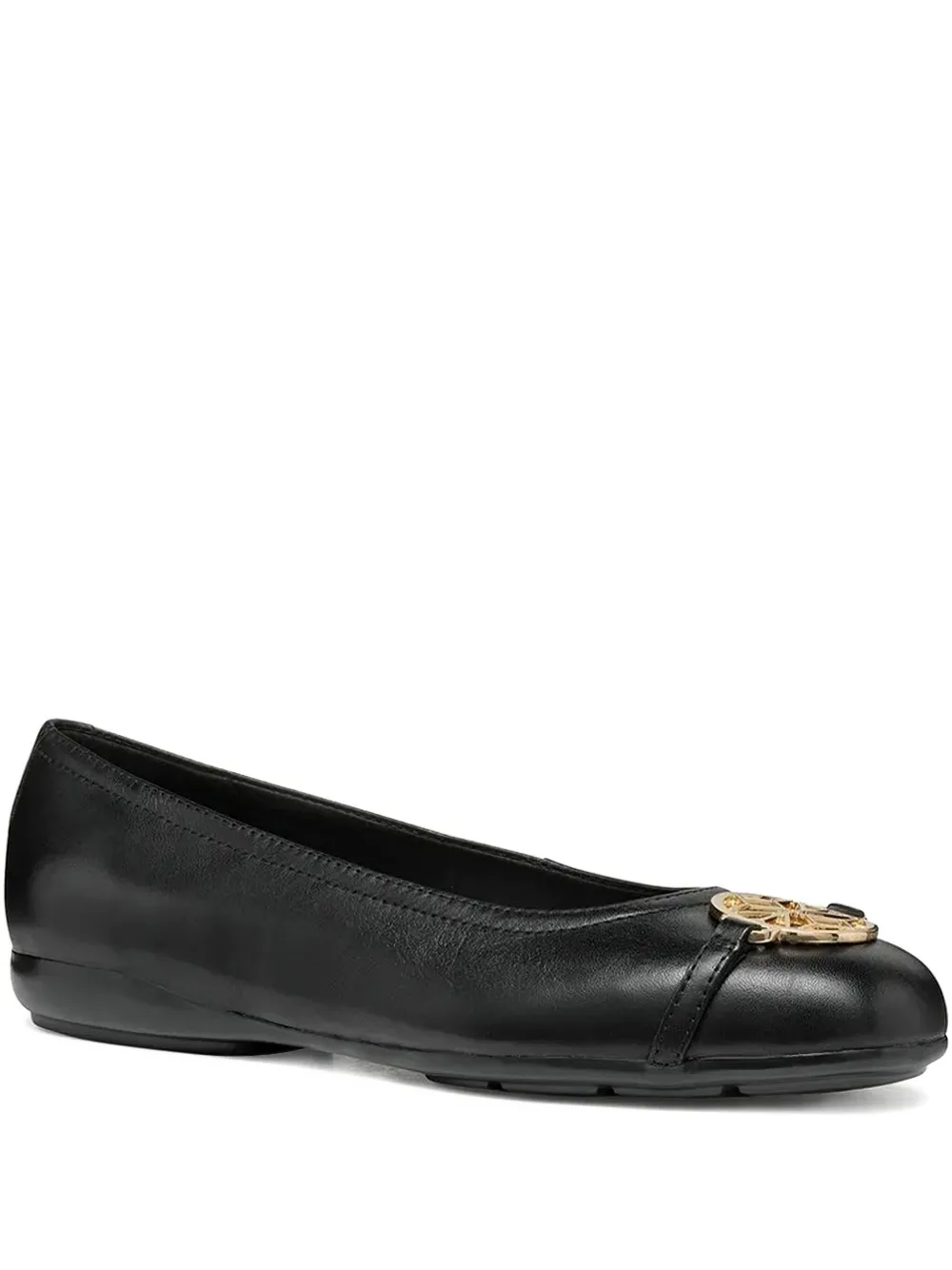 Geox Annytah Leather Circular-detail Ballet Flats In Black