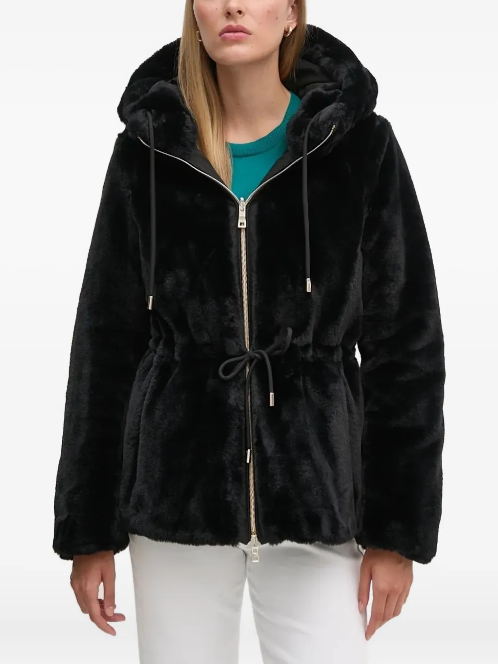 Geox Faux-fur Hooded Jacket In Black