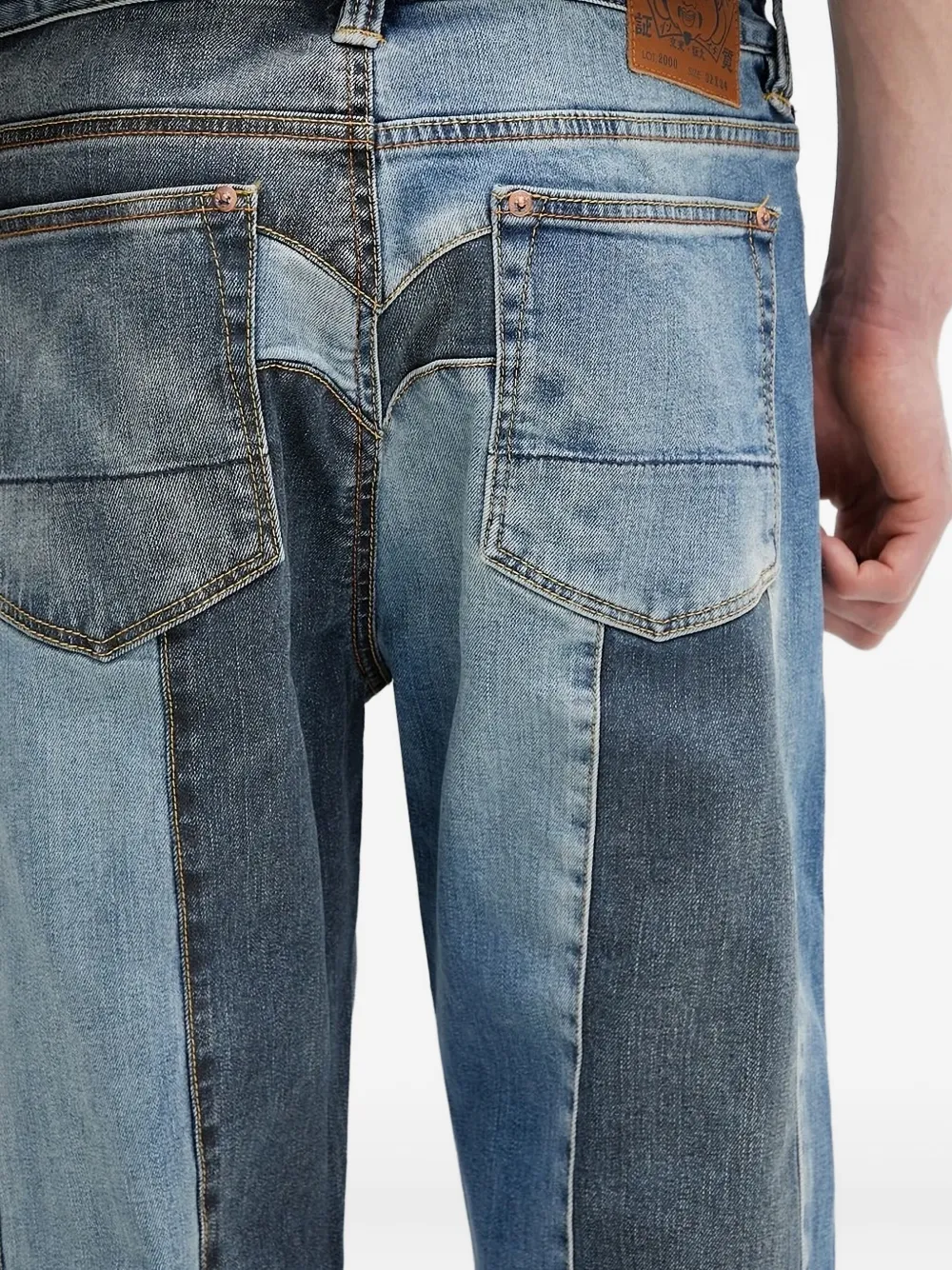 Evisu Patchwork Panel Jeans In Blue