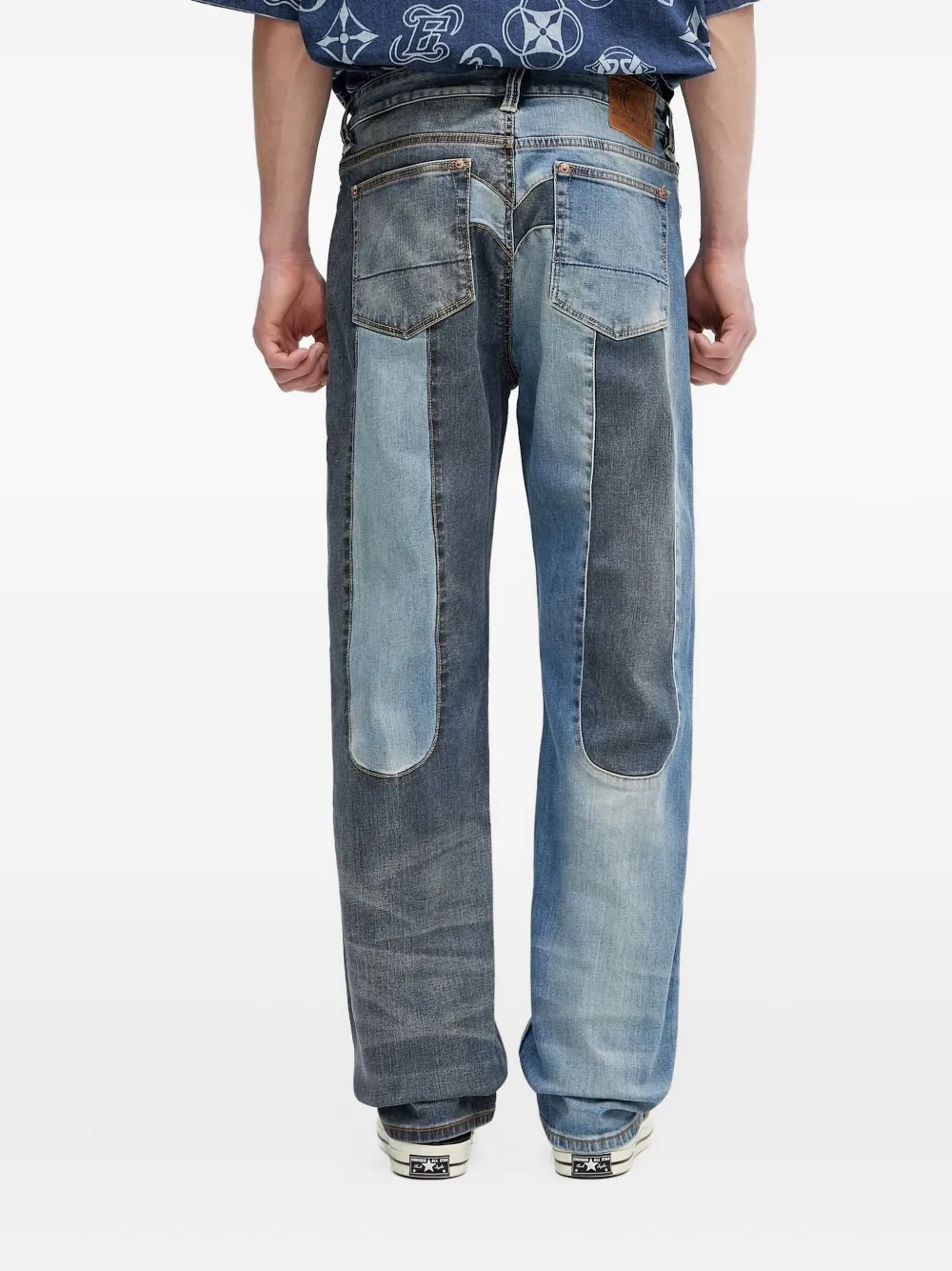 Evisu Patchwork Panel Jeans In Blue
