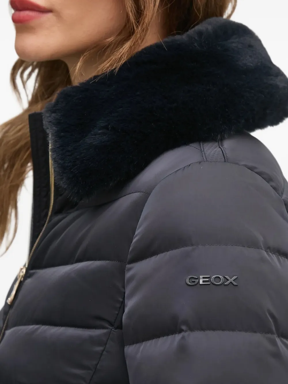 Geox Gewatteerd jack met logoplakkaat Blauw