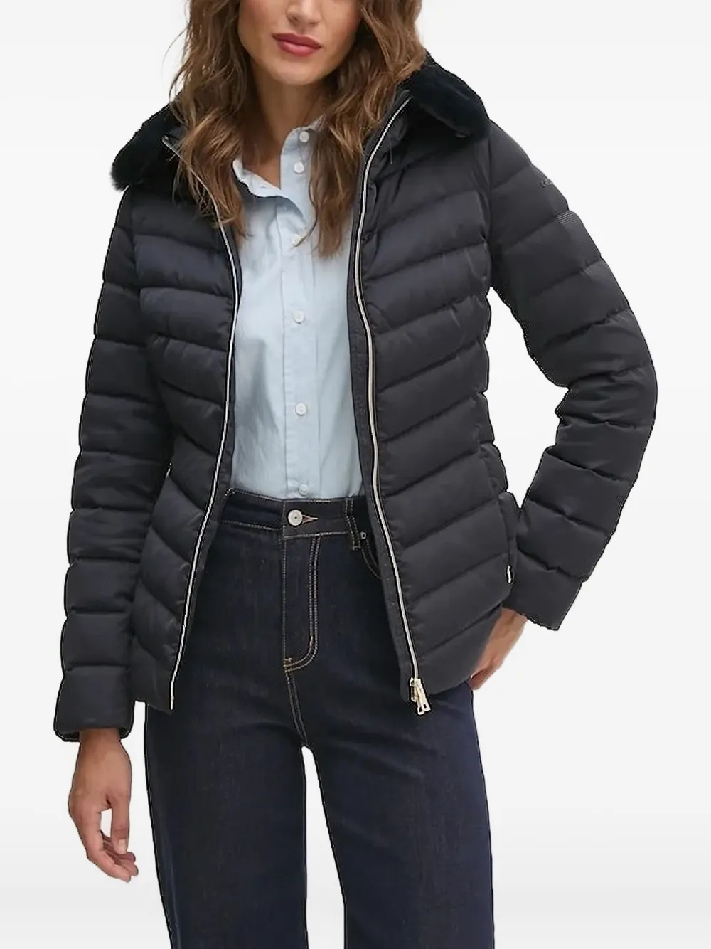 Geox Quilted Logo-plaque Jacket In Blue