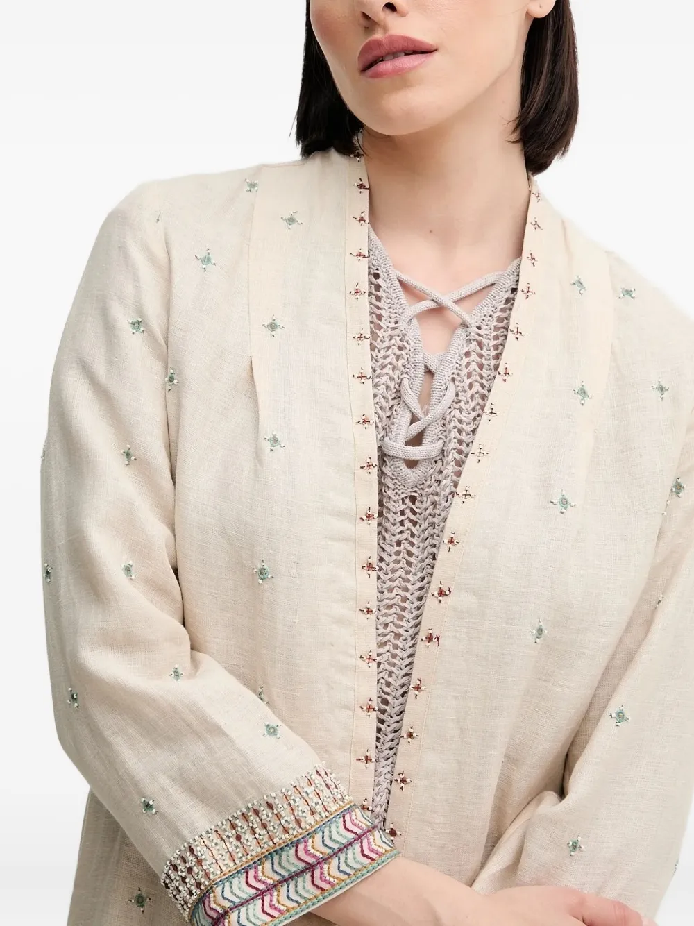 Hoss Intropia Embroidered Beaded-trim Top In Neutral