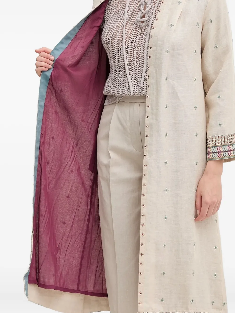 Hoss Intropia Embroidered Beaded-trim Top In Neutral