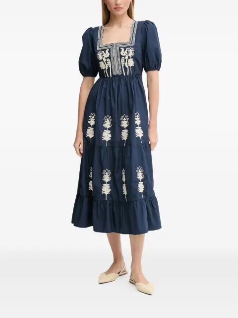 Hoss Intropia embroidered puff-sleeve midi dress