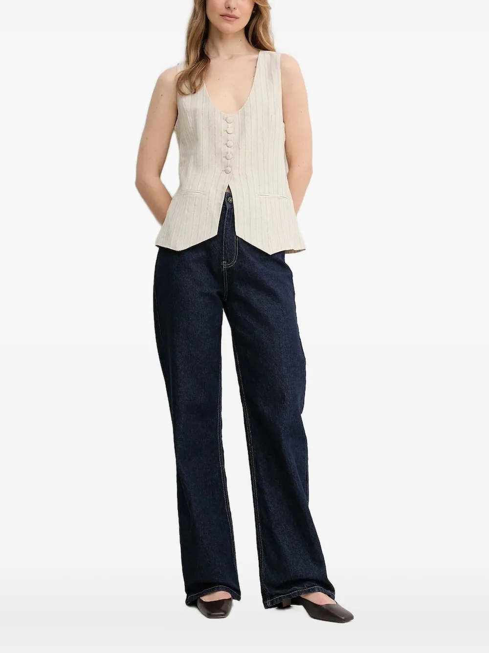 Hoss Intropia Pinstripe Button Top In Neutral