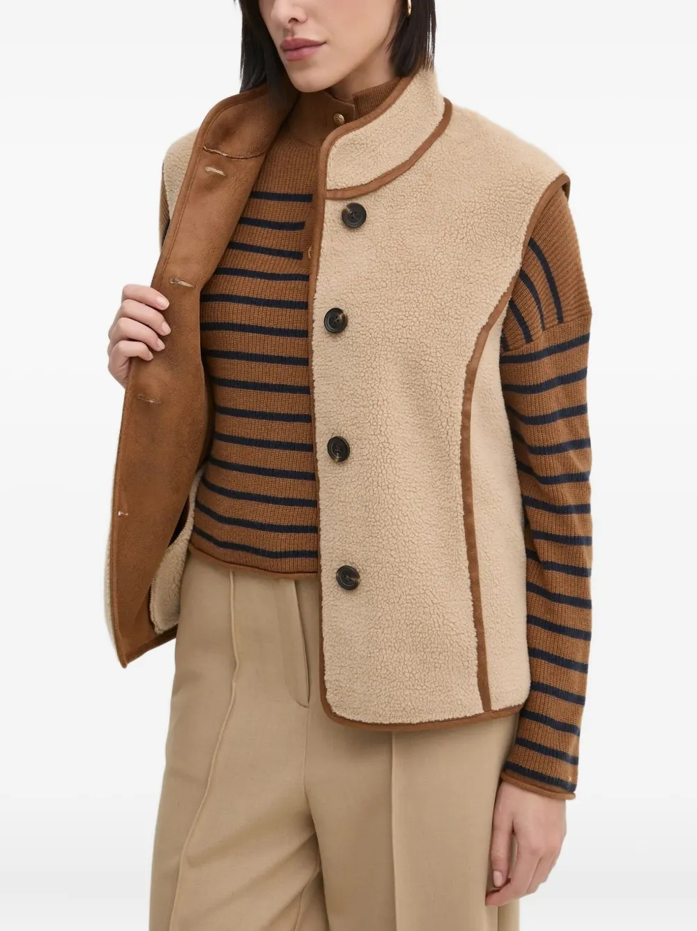 Hoss Intropia Button-fastening Teddy Vest In Neutral