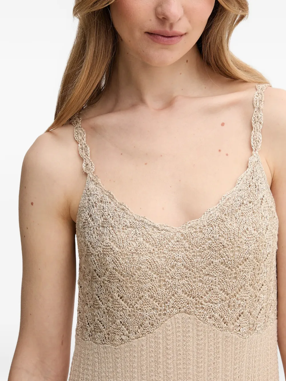 Hoss Intropia Verfraaide midi-jurk met band Beige