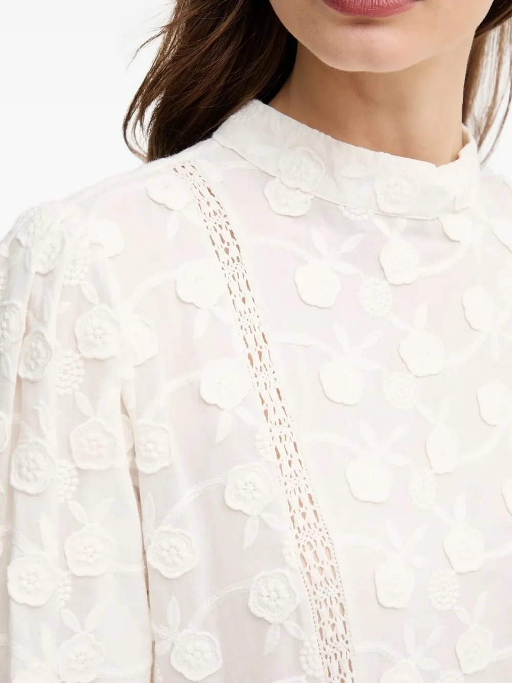 Hoss Intropia Embroidered Lace-insert Blouse In White