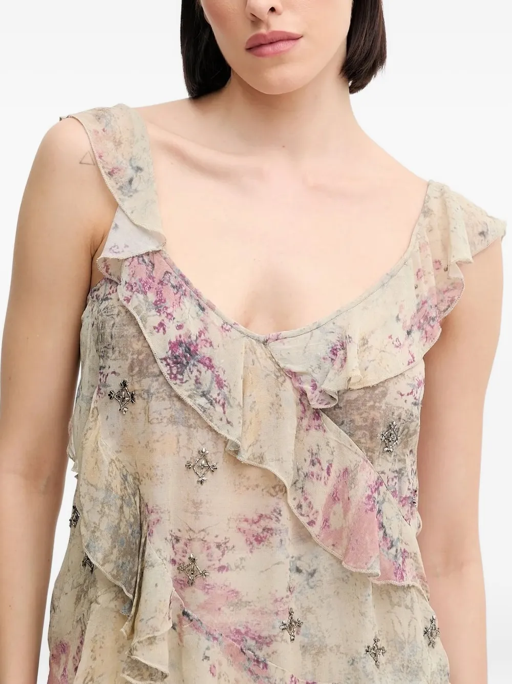 Hoss Intropia Bead-embellished Ruffled Blouse In White