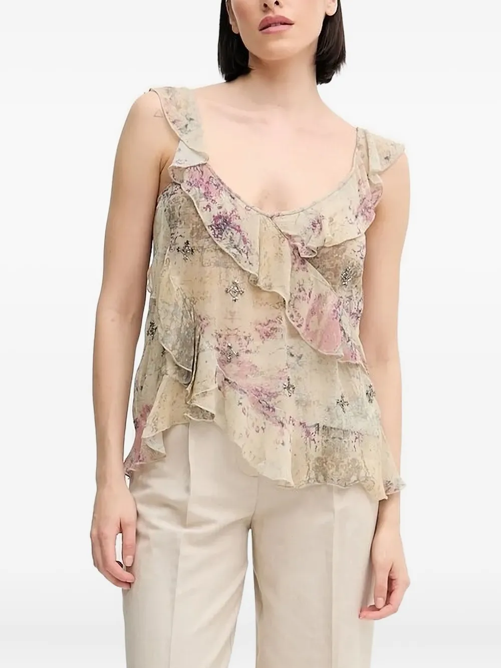 Hoss Intropia Bead-embellished Ruffled Blouse In White