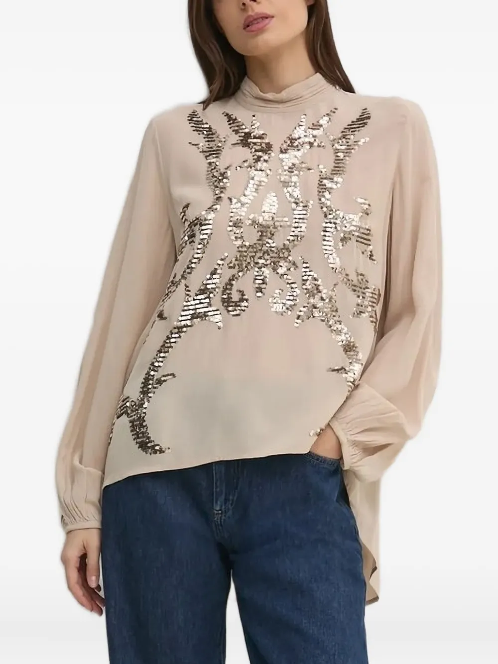 Hoss Intropia sequin-embellished mock-neck blouse | Neutrals | Image 1