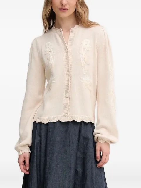 Hoss Intropia floral-embroidered scallop-hem cardigan