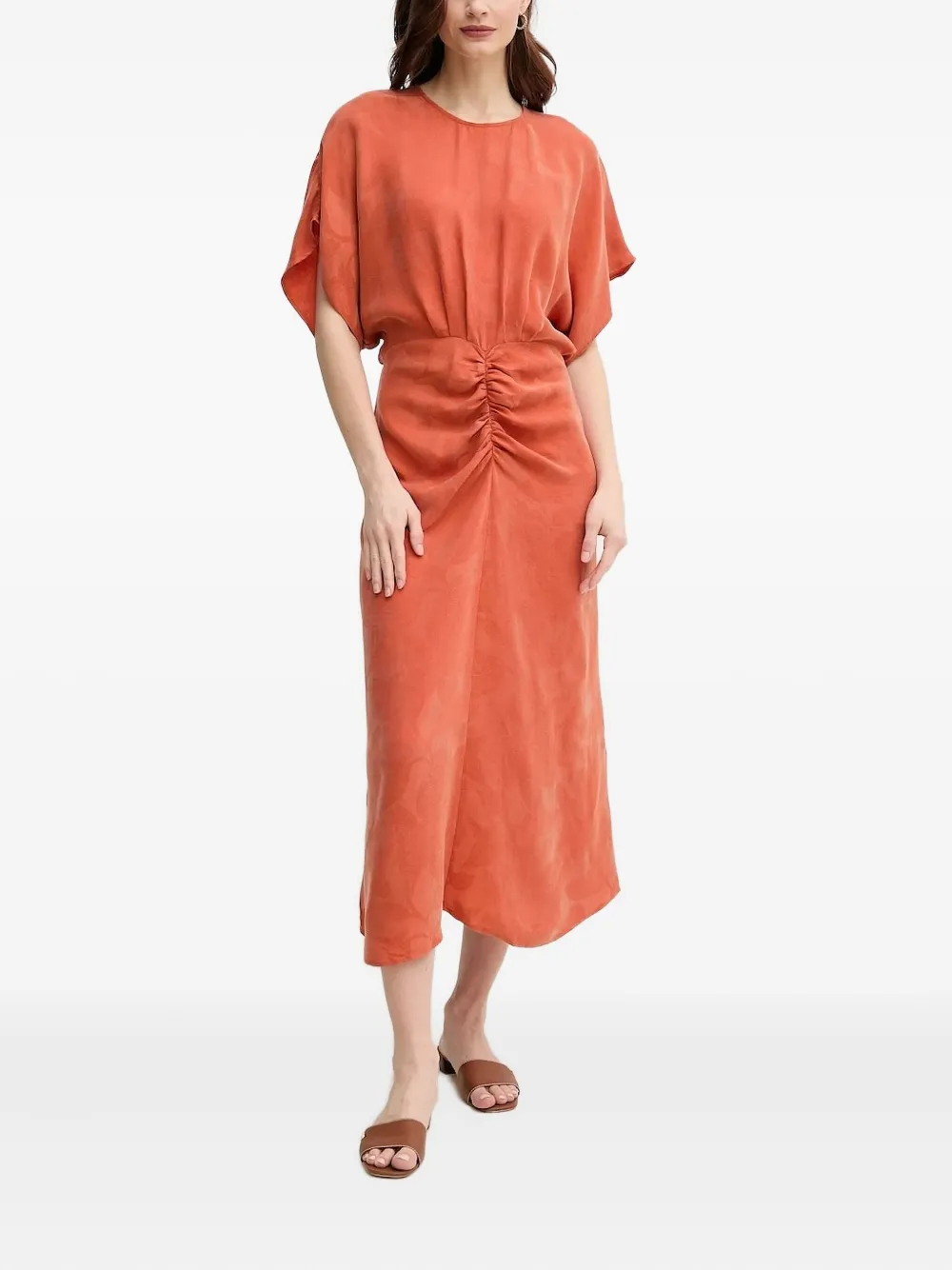 Hoss Intropia Gesmockte midi-jurk met textuur Oranje