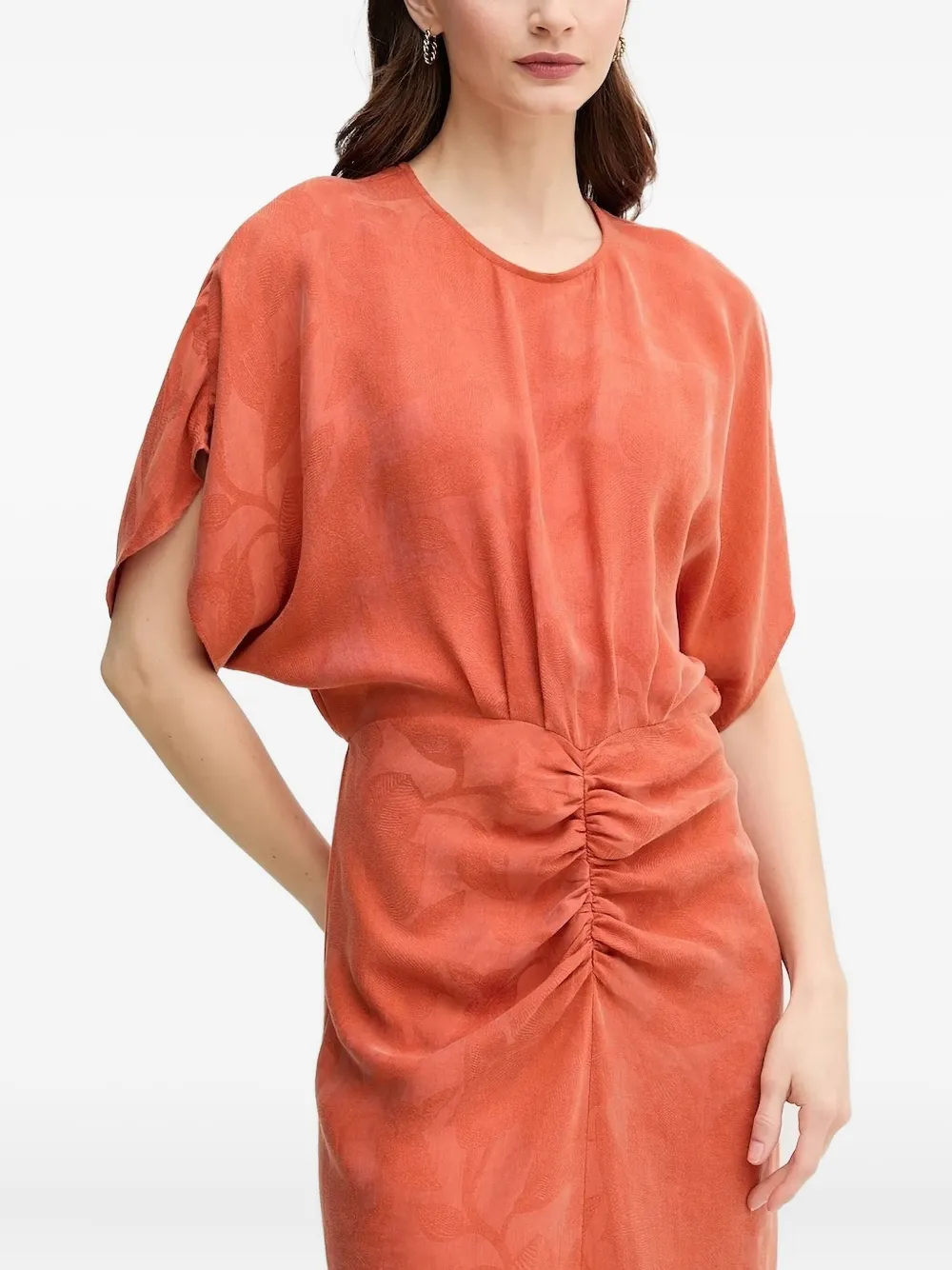 Hoss Intropia Gesmockte midi-jurk met textuur Oranje