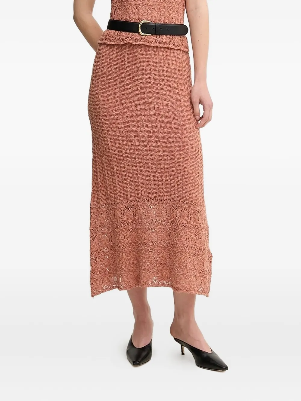 Hoss Intropia Ruth Open-knit Midi Skirt In Orange
