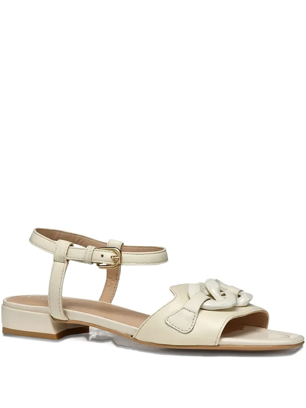 Geox Chain-embellished Ankle-strap Flat Sandals In White